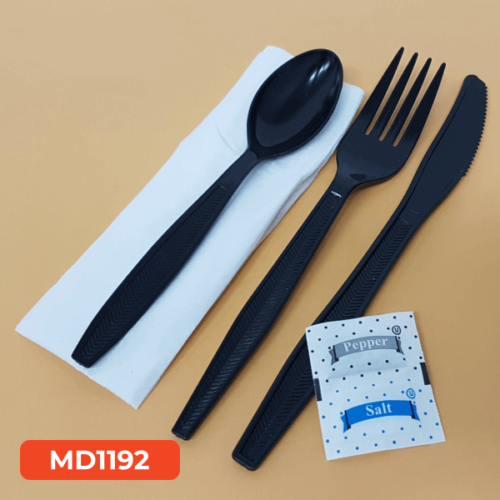 6 Kit Black HD Wrapped Cutlery