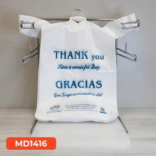 1/6 Blue Thank You Bags 14 Microns HDPE